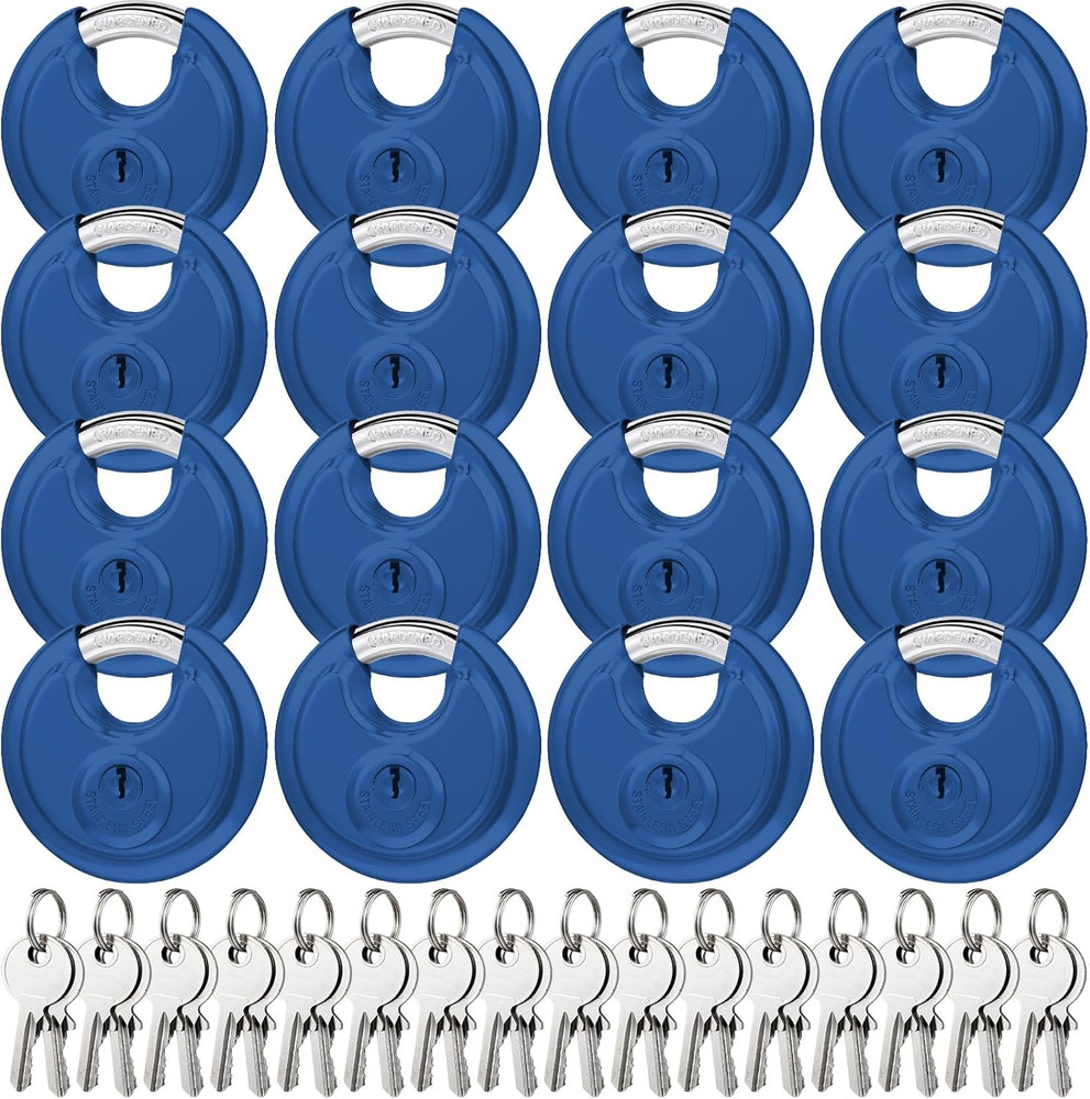 16 Pack Padlocks Keyed Alike, Stainless Steel 2-3/4 Wide, 3/8 Shackle Disc Locks