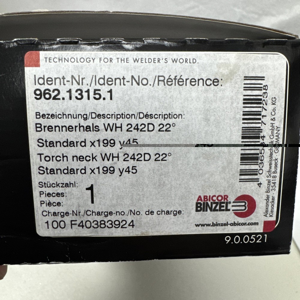 Abicor Binzel Swan Neck Torch 962.1315.1 Germany Wh 242d 22°