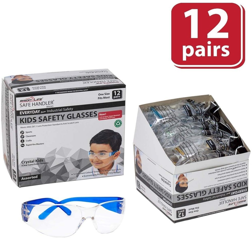 Crystal Kids Clear Lens Color Temple Variety Safety Glasses (Pack of 12)