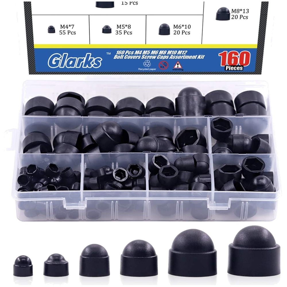 160Pcs Black Bolt Covers Screw Caps Kit M4 M5 M6 M8 M10 M12