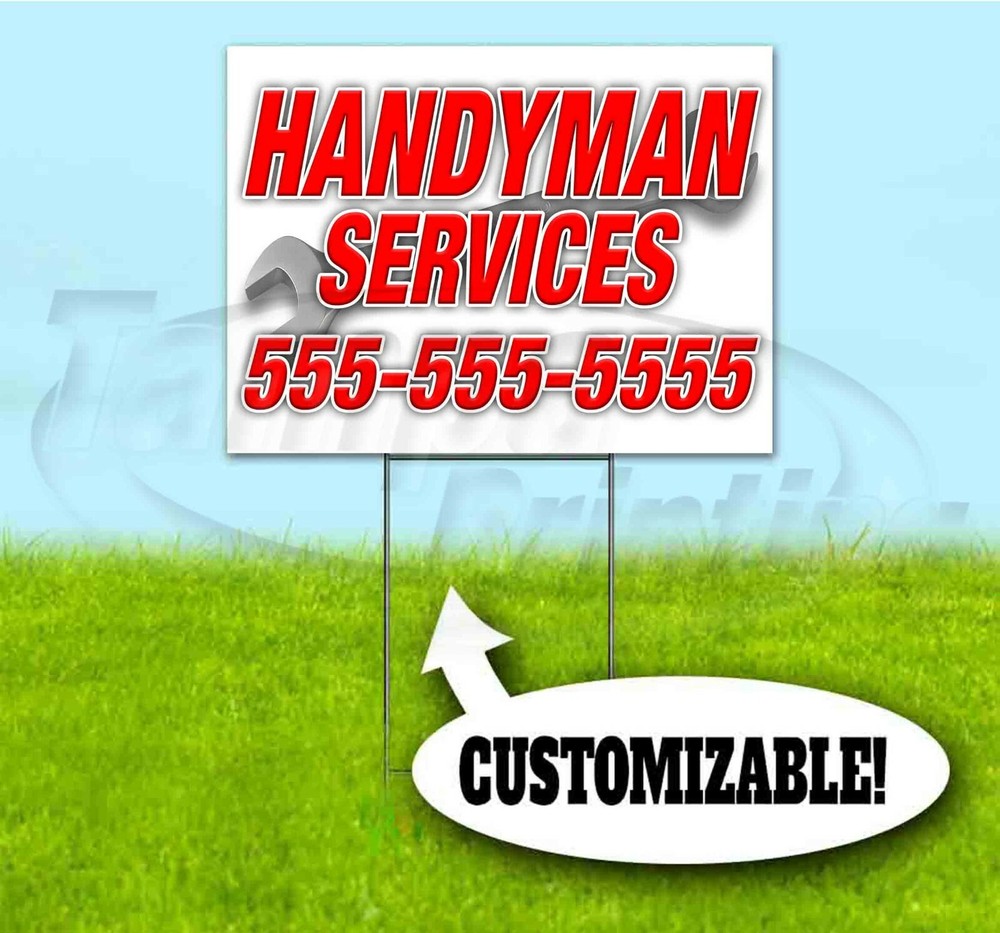 HANDYMAN SERVICES CUSTOM PHONE 18×24 Yard Sign WITH STAKE Corrugated Bandit USA