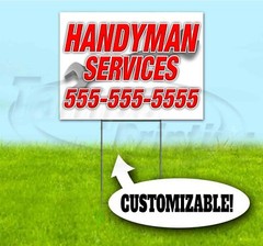 HANDYMAN SERVICES CUSTOM PHONE 18×24 Yard Sign WITH STAKE Corrugated Bandit USA