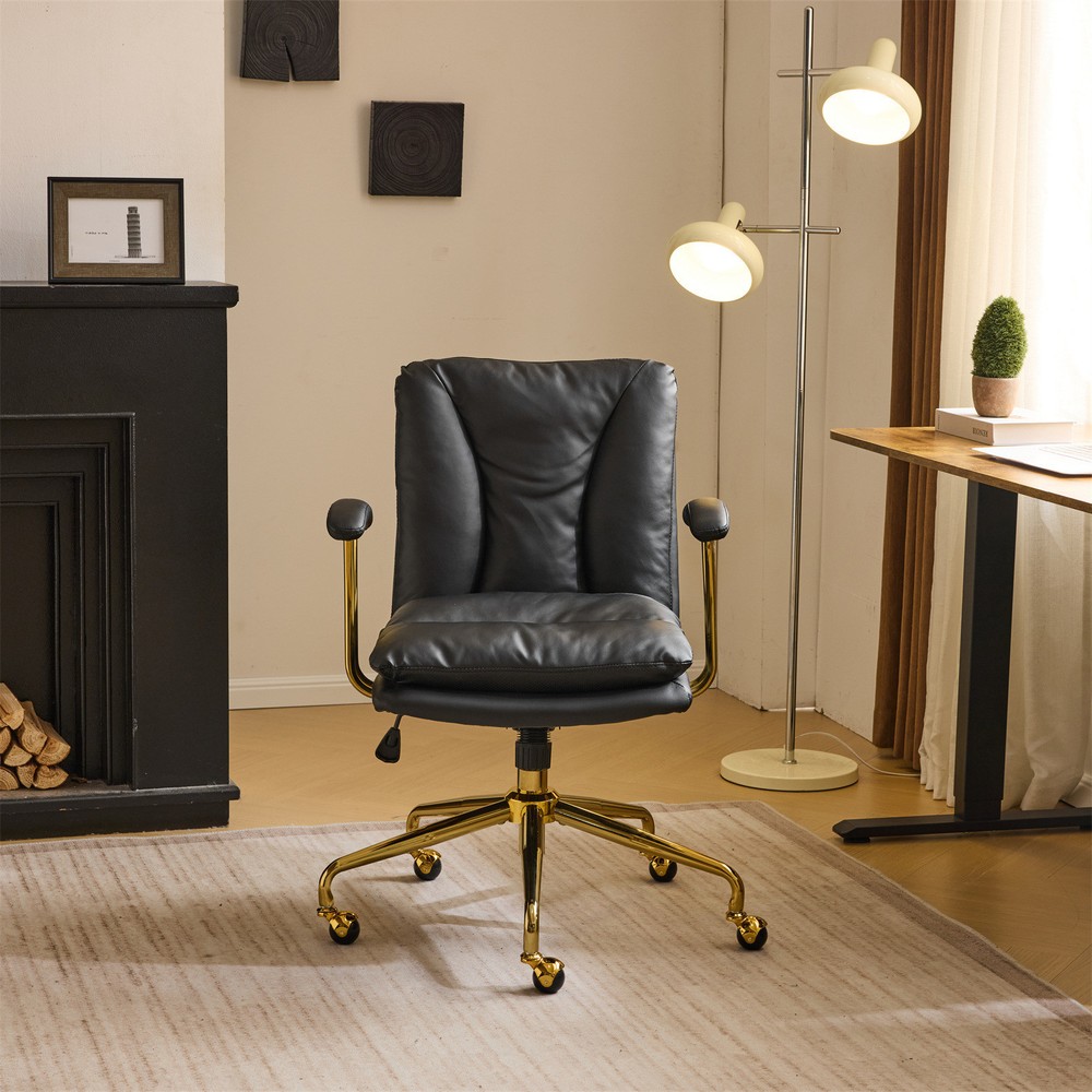 LEADZM Rolling Computer Chair for Home Office, Thick Padded Comfy Desk Armchair