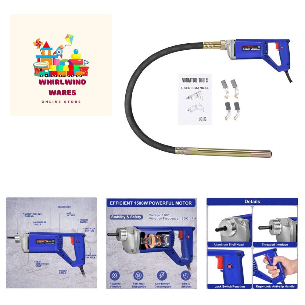 Handheld Concrete Vibrating Tool, 1500W Electric Concrete Vibrator with 13000…