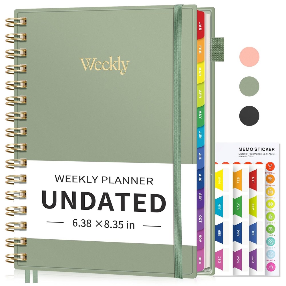 Undated Planner, Weekly and Monthly Calendar, 53 Weeks and 12 Months, A5 (6.3…