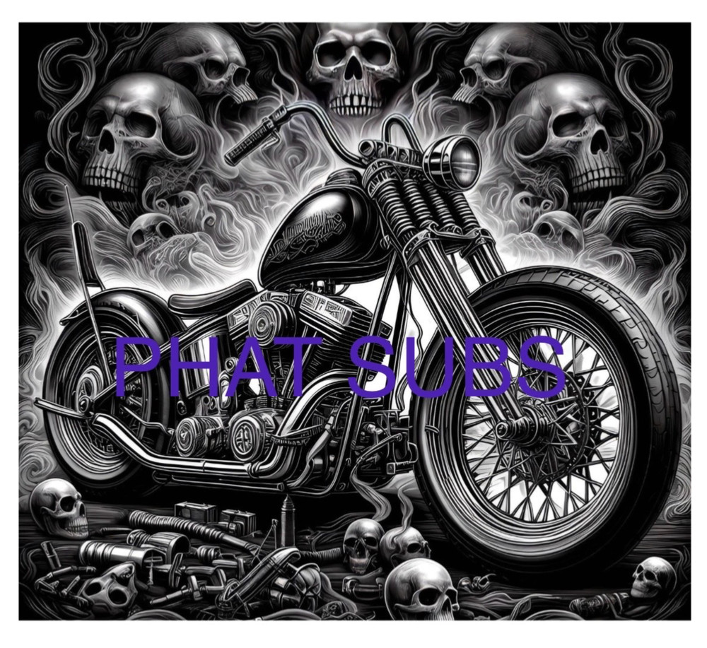 20oz Sublimation Tumbler Wrap Skulls & A Motorcycle Ready To Press Heat Transfer