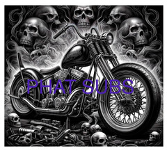 20oz Sublimation Tumbler Wrap Skulls & A Motorcycle Ready To Press Heat Transfer