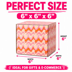 6x6x6 Wavy Daisy Designer Shipping Boxes Pink 32 ECT Corrugated Mailers