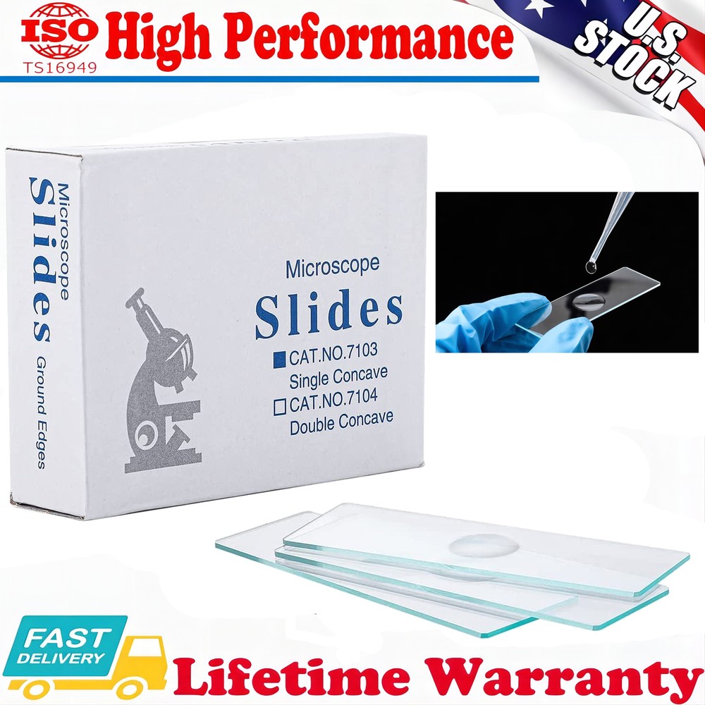 50Pcs Microscope Slides Concave Single Concave Glass Slide 25.4 x 76.2 x 1.2mm