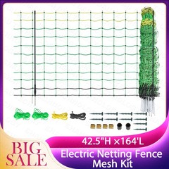42.5″H x 164’L Heavy Duty Electric Fence Netting W/Posts Spike for Farms Ranches