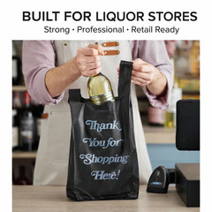 Black Thank You Liquor Bottle Bags 8x20x4 Heavy Duty 0.98 Mil (50-1000)