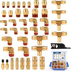 76 Pcs Brass DOT Air Line Fittings Kit Push Lock 2-IN-1 Push to Connect Fittings