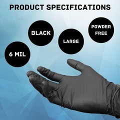 1000 Pieces Finger-Textured Black Nitrile Exam Powder-Free Gloves, Large, 6 MIL