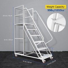 6 Step Rolling Ladder for Industrial & Warehouse w/ Handrails & 4 Lockable Wheel