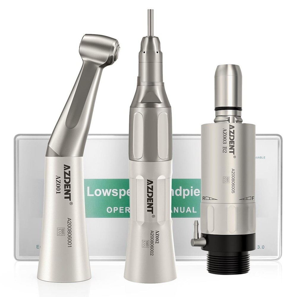 AZDENT Dental Slow Low Speed Handpiece Straight+Contra Angle+Air Motor 2Holes