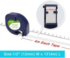 5 PK DYMO LetraTag Tape Refills 91330 12mm Compatible for LT-100H White Paper