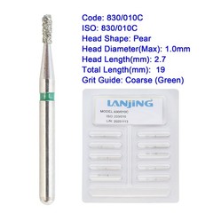 Dental Diamond Burs Pear FG 830/010C Coarse Grit Green High Speed Handpiece Bur