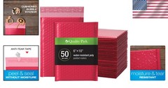 Pack of 50 Water-Resistant Red Poly Bubble Mailers, 6 x 9 Self-Sealing Envelopes