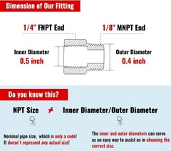 1/8 Inch Male x 1/4 Female NPT Reducer, Brass Pipe Fitting Adapters, 1/8” Ma…