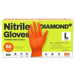 SUPER+ HEAVY DUTY Nitrile Gloves 8 Mil Diamond Texture Large, Large (Orange)
