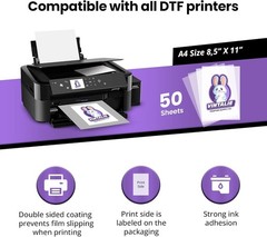 DTF Transfer Film – A4 8.5”x11”50 Sheets Matte Double Sided DTF Film PET Tra…