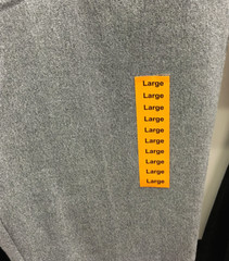Color Clothing Size Strip Stickers | 1.25 x 5″ Inches | 125 Pack | Pick One Size