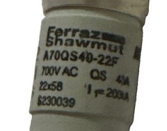 A70QS40-22F Amp-Trap Ceramic French Cylindrical Fuse, 40A, 22mm D x 58mm L