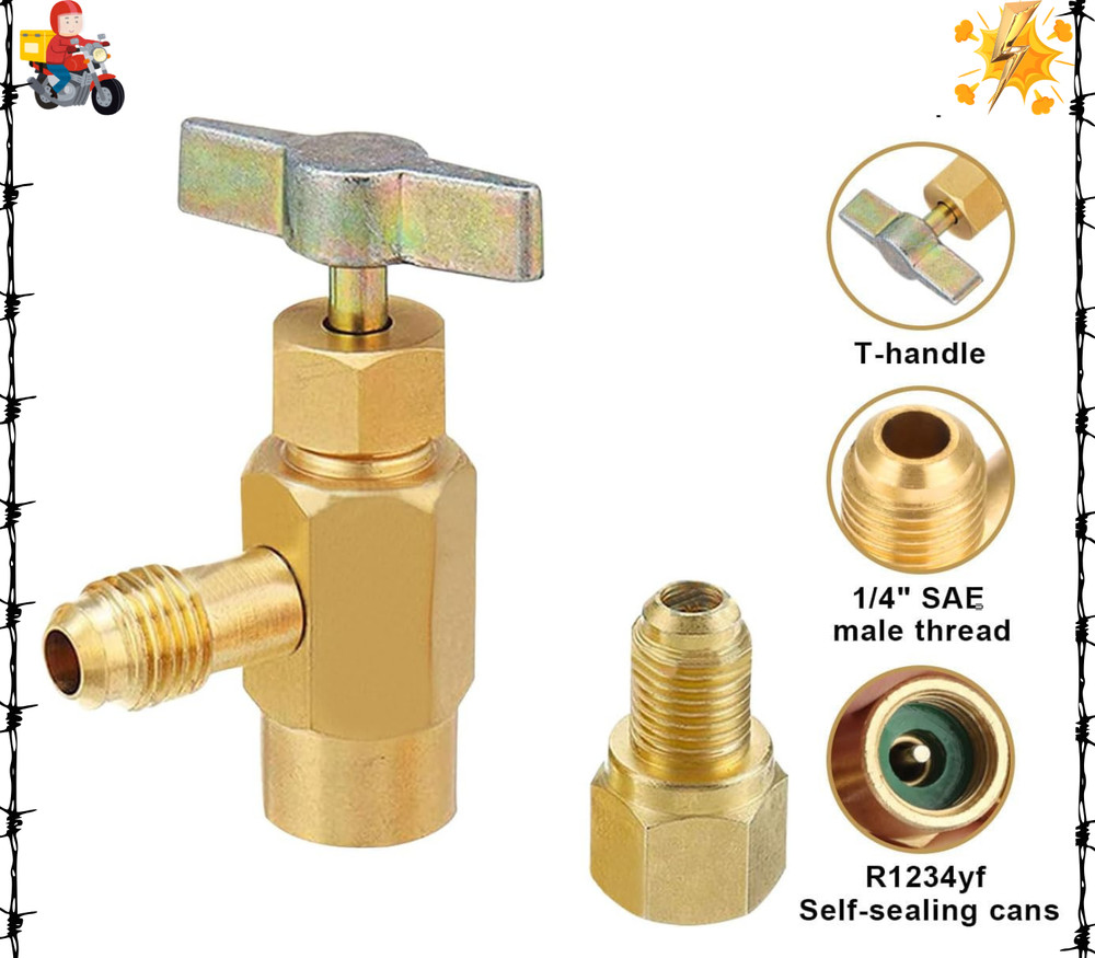 ZIMISI R1234YF Self-Sealing Can Tap Depressor, 1/4″ SAE 1/2″ LH Thread Valve Bot
