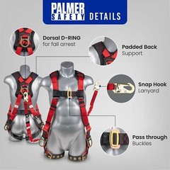 Full Body Harness w/detachable 6′ Internal Shock Absorbing Lanyard w/ Steel Hook