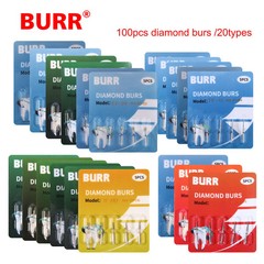 100pcs Dental Diamond Burs FG 1.6mm 20 Types for High Speed Handpiece Tubine