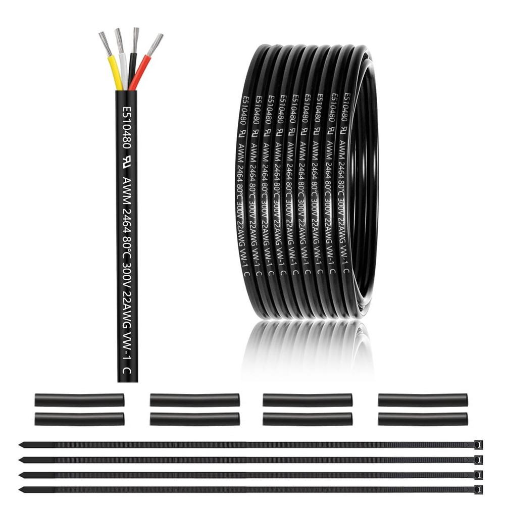 22 Gauge 4 Conductor Electrical Wire 25FT, 2464 22 AWG 4 Wire Cable Tinned C