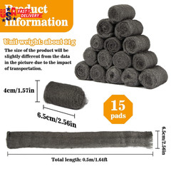 Steel Wool Pads 0000 15PCS – Steel Wool 0000 Roll Glass Wood Fabric Metal Extra