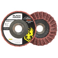 10 Pack – 4-1/2″ x 7/8″ Black Hawk Surface Conditioning Flap Discs, Red – Medium