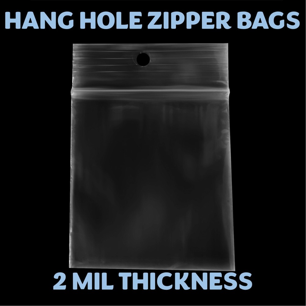 2″x3″ Hang Hole Zip Top Lock Seal Reclosable Poly Bags Zipper Baggies 2Mil