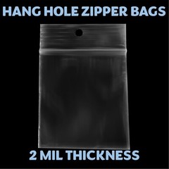 2″x3″ Hang Hole Zip Top Lock Seal Reclosable Poly Bags Zipper Baggies 2Mil
