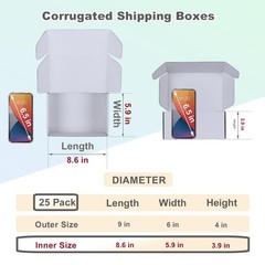 9x6x4 Inches Shipping Boxes Pack of 25, White Corrugated Cardboard Box for Maili