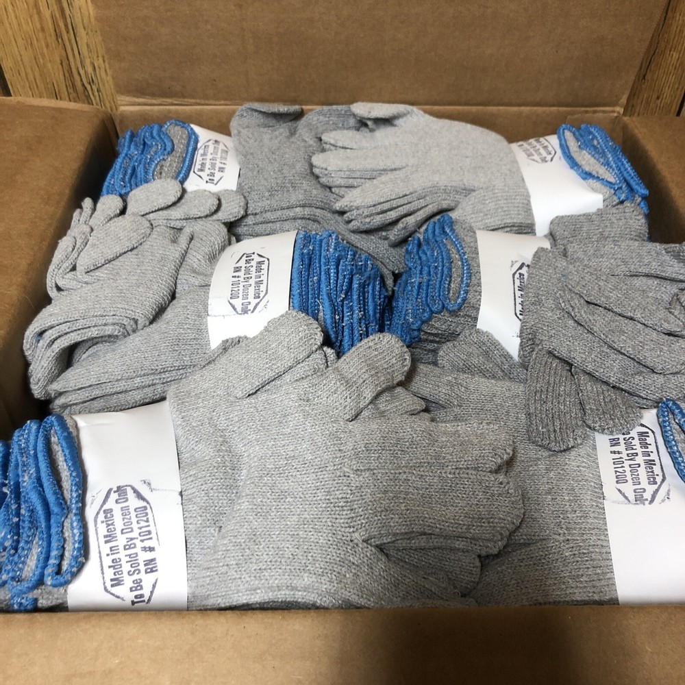 144 Pairs Gray Large String Knit Thick Work Gloves Brand New