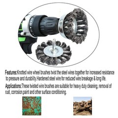 Yutnqin 3PCS 3 Inch Knotted Wire Wheel Brushes Kit for Drill with 1/4Inch Sha…
