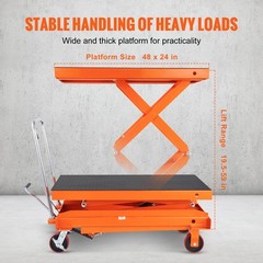 VEVOR Hydraulic Lift Table Cart 1760 lbs Manual Double Scissor Lift Table 59″