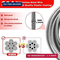 1/8inch Stainless Steel Security Cable 4/6/10/15FT Luggage Lock Safety Wire Flex
