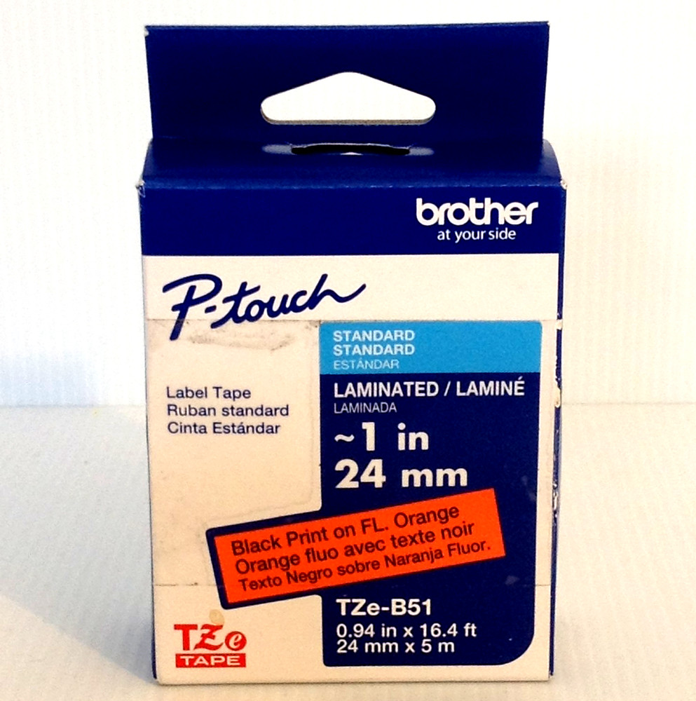 Genuine Brother Tze-B51 Black on Fluorescent Orange 1″ (24mm) Label Tape TzeB51