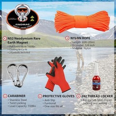 FINDMAG 1000LBS Pulling Force Magnet Fishing Kit with 3.54″ Diameter Magnet