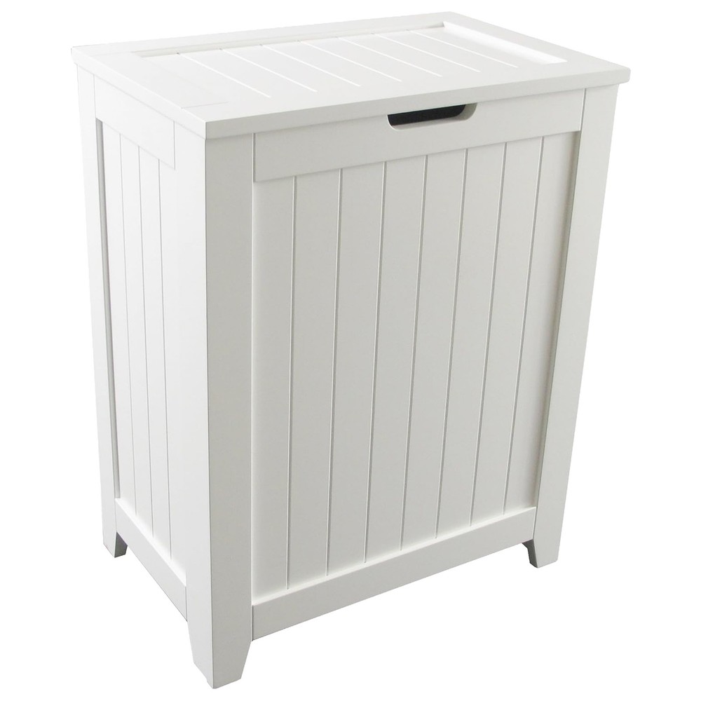 Redmon Contemporary Wooden Clothes Hamper for Bedroom and Laundry Room, White