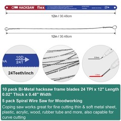 10 Pack Hacksaw Blades, High Speed 24 Tpi – 12″ Length Blades 12 Red