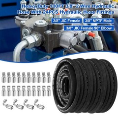 50FT 3/8″ Hydraulic Hose with 16PCS Hydraulic Hose Fittings, 2-Wire Braided Tube