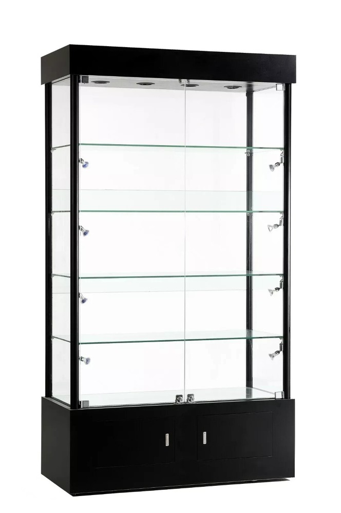 72-Inch Tempered Glass Tower Display – Frameless Showcase with LED Lighting