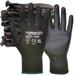 12 Pairs PU Coated Black Safety Work Gloves Glove Garden Grip Builders Gardening