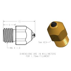 Diamondback Nozzles – MK8 Compatible – Polycrystalline Solid Diamond 0.6mm