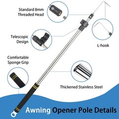 RV Awning Opener Puller Reach Rod, 38″ to 64″ Awning Pull Rod Tool for RV Can…