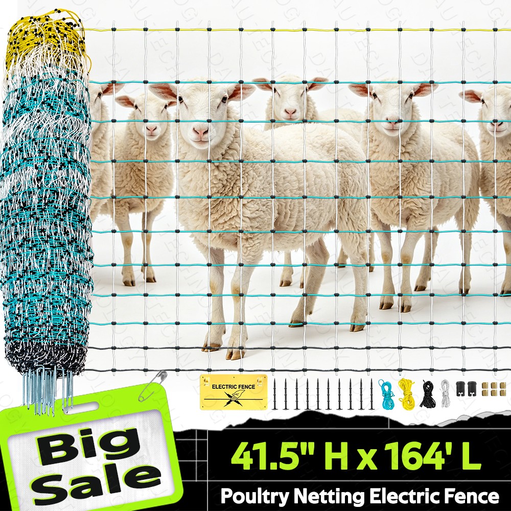 Electric Netting Fence Kit Ducks Poultry Fencing 41.5″H x 164’L W/ Posts Spikes